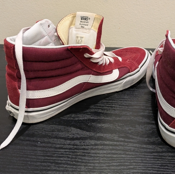 Vans Men's Burgundy and White High-Top Sneakers Size 7.5 men 9.0 Women - Picture 6 of 7